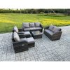 Fimous 9 Seater Garden Furniture Set Rattan Outdoor Lounge Sofa Chair With Tempered Glass Table 2 Small Footstools Dark Grey Mixed