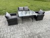 Fimous PE Wicker Outdoor Garden Furniture Set Patio Furniture Rattan Rectangular Dining Table Lounge Sofa Dark Grey Mixed
