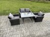 Fimous Outdoor Garden Furniture High Back Rattan Sofa Dining Table Set Dark Grey Mixed