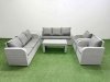 Fimous PE Rattan High Back Lounge Sofa Set Patio Oblong Coffee Table & Chairs Set with 3 Seater Sofa Reclining Chair Side Table Light Grey