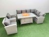 Fimous Rattan Corner Sofa Chair Set Outdoor Furniture Garden Dining Set Gas Fire Pit Table with Temper Glass Light Grey Mixed