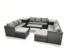 Fimous Outdoor Garden Furniture Set 8 Pieces Rattan Sofa Set with Coffee Table 2 Big Footstools Side Table Dark Grey Mixed