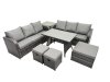 Fimous Garden Rattan Outdoor Furniture Set 9 Seater with 3 Seater Sofa 3 Stools Side Table Dark Grey
