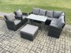 Fimous High Back Outdoor Garden Furniture Set Rattan Corner Sofa Dining Table Set With 2 Armchairs Big Footstool 9 Seater Dark Grey Mixed