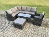 Fimous 8 Seat Rattan Garden Furniture Corner Sofa Set Outdoor Patio Sofa Chair Table Set with Big Footstool Dark Grey Mixed