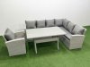 Fimous Rattan Garden Furniture Set Outdoor 7 Seater Patio Dining Corner Sofa Sets with Dining Table Chair Light Grey Mixed