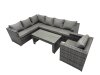 Fimous 4 Pieces Outdoor PE Rattan Garden Furniture Corner Sofa Oblong Coffee Table Set with Cushions Dark Grey Mixed