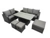 Fimous Rattan Garden Furniture Dining Set 8-seater Patio Height Adjustable Rising Lifting Table Sofa Set with 3 Footstools Dark Grey Mixed