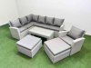 Fimous Rattan Garden Furniture Set Outdoor 9 Seater Corner Sofa Sets with Oblong Coffee Table Chair 2 Big Footstools Light Grey Mixed