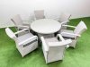 Fimous Wicker PE Rattan Garden Furniture Set Patio Outdoor 6 Chairs Plus Big Round Table Set Light Grey Mixed