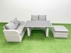 Fimous 4 Pieces Outdoor PE Rattan Sofa Set Patio Garden Furniture Sets with Cushions Big Stool Light Grey