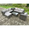 Fimous Wicker PE Rattan Sofa Set Outdoor Patio Garden Furniture with Armchair Oblong Coffee Table Side Table Big Footstool Dark Grey Mixed