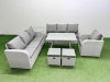 Fimous 7 Pieces Outdoor PE Rattan Garden Furniture with Cushions Reclining Chair Side Table 2 Small Stools Light Grey
