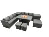 Fimous Rattan Garden Furniture Firepit Dining Set 9 Seater Lounge Sofa Table Set with 2 Side Table 3 Footstool