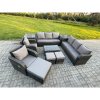 Fimous Rattan Outdoor Garden Furniture Sofa Set Patio Table & Chairs Set with 3 Seater Sofa Reclining Chair 3 Footstools 3 Seater Sofa 2 Side Tables Dark Grey Mixed