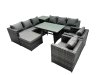Fimous Outdoor Corner Sofa Chair Dining Table Set Garden Rattan Furniture Set 9 Seater with Big Stool Side Table Dark Grey