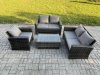 Fimous Wicker Rattan Garden Furniture Sofa Set with Rectangular Coffee Table Double Seat Sofa Chair 5 Seater Outdoor Rattan Set Dark Grey Mixed