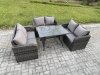 Fimous Rattan Garden Furniture Set 6 Seater Patio Outdoor Love Sofa Set with Rectangular Dining Table Dark Grey Mixed