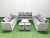 Fimous PE Rattan Lounge Sofa Set 11 Seater Outdoor Garden Furniture Set with Square Coffee Table 3 Seater Sofa 2 Stools Side Table Light Grey