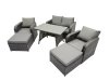 Fimous 6 Seater Garden Outdoor Rattan Furniture Set Rattan Sofa Oblong Dining Table with 2 Big Stools Dark Grey