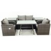 Fimous Outdoor Garden Furniture Set Rattan Sofa Dining Table Set with Reclining Chair 2 Side Tables Dark Grey Mixed