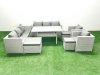 Fimous Rattan Garden Furniture Set Outdoor 8 Seater Patio Dinin g Sofa Sets with Dining Table 2 Chairs 3 Footstools Light Grey Mixed