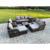 Fimous Rattan Garden Furniture 8 Piece Patio Set Table Sofa Chairs With 2 Big Footstool Side Table