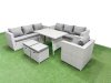 Fimous Outdoor Rattan Garden Furniture Dining Set 9-seater Patio Rectangular Table 3 Seater Sofa Armchair Set with 2 Small Stools