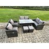 Fimous 8 Seater Lounge Rattan Sofa Set Outdoor Garden Furniture Oblong Rectangular Dining Table With Chairs 2 Small Footstools Dark Grey Mixed