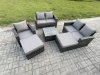 Fimous 7 Seater Rattan Outdoor Garden Furniture Sofa Set Table & Chairs with 2 Big Footstool Dark Grey Mixed