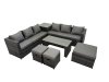 Fimous Garden Rattan Outdoor Furniture Set 9 Seater Patio Corner Sofa Oblong Coffee Table with 3 Stool Side Table Dark Grey