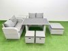 Fimous 7 Pieces Outdoor PE Rattan Sofa Set Patio Garden Furniture Sets with Cushions Side Table 3 Stools Light Grey
