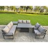 Fimous Garden Aluminium Furniture Set Dark Grey 8 Seater Outdoor Patio Adjustable Rising Lifting Dining Table with 2 Chairs Dark Grey