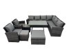 Fimous 11 Seater Garden Outdoor Rattan Furniture Set Rattan Corner Sofa Oblong Dining Table with 2 Armchairs 3 Footstools Dark Grey