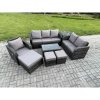 Fimous Outdoor Garden Furniture Sets 8 Pieces Wicker Rattan Furniture Sofa Sets with Rectangular Coffee Table Loveseat Sofa 3 Footstools Side Table