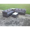 Fimous Grey Rattan Corner Sofa Set Outdoor Garden Furniture Oblong Coffee Table Set Patio With Cushions