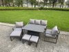 Fimous 8-Piece Aluminium Garden Furniture Sets 7 Seater Outdoor Sofa Set with Adjustable Rising Lifting Dining Table 2 Chairs 2 Big Footstools 2 Side Tables