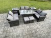 Fimous 8 Seater Wicker PE Rattan Garden Furniture Sets Outdoor Lounge Sofa Set with Oblong Dining Table Double Seat Sofa 2 Small Footstools 2 Side Tables Dark Grey Mixed