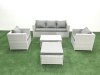 Fimous Rattan Garden Furniture Set with 3 Seater Sofa 2 Chair Rectangular Coffee Table Big Footstool Light Grey Mixed 6 Seater