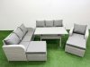 Fimous 9 Seater Poly Rattan Outdoor Garden Furniture Rectangular Dining Table Sofa Set Patio 3 Seater Sofa Reclining Chair 3 Seater Sofa 2 Big Footstools Light Grey