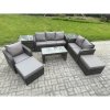 Fimous 8 Seater High Back Rattan Garden Furniture Set with Reclining Chair Rectangular Coffee Table 2 Side Tables 2 Big Footstool Indoor Outdoor Patio Lounge Sofa Set Dark Grey Mixed