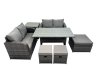 Fimous Wicker PE Rattan Garden Outdoor Furniture Set Love Sofa Dining Table Sets with 3 Stools Side Table Dark Grey Mixed