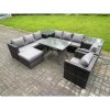 Fimous Wicker Rattan Outdoor Furniture Lounge Sofa Garden Dining Set with Dining Table 2 Side Tables Big Footstool Armchairs 9 Seater Dark Grey Mixed