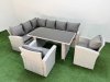 Fimous 8 Seater Wicker Rattan Corner Sofa Sets Outdoor Garden Furniture Sets with Rectangular Dining Table Lounge Sofa 2 Armchair Light Grey