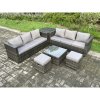 Fimous 8 Seater Rattan Garden Furniture Sofa Set with Side Table Square Coffee Table 2 Small Footstool Indoor Outdoor Rattan Set Dark Grey Mixed