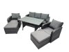 Fimous 7 Seat Outdoor Wicker PE Rattan Garden Furniture Set Dining Table Sofa Set with 2 Big Stool Dark Grey Mixed