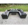 Fimous 9 Seater Outdoor Rattan Garden Furniture Sofa Set Patio Adjustable Rising Lifting Dining Table Set with Side Table Dark Grey Mixed