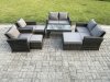 Fimous 9 Seater Dark Grey Mixed High Back Rattan Sofa Set Coffee Table Garden Furniture Outdoor Patio With Love Sofa Arm Chairs 3 Footstools
