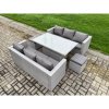 Fimous Outdoor Rattan Garden Funiture Set Height Adjustable Rising Lifting Table Sofa Dining Set with 2 Small Footstools