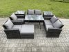Fimous Rattan Garden Furniture Set Patio Outdoor Lounge Sofa Set with Rectangular Dining Table Double Seat Sofa 2 Side Tables Big Footstool Dark Grey Mixed